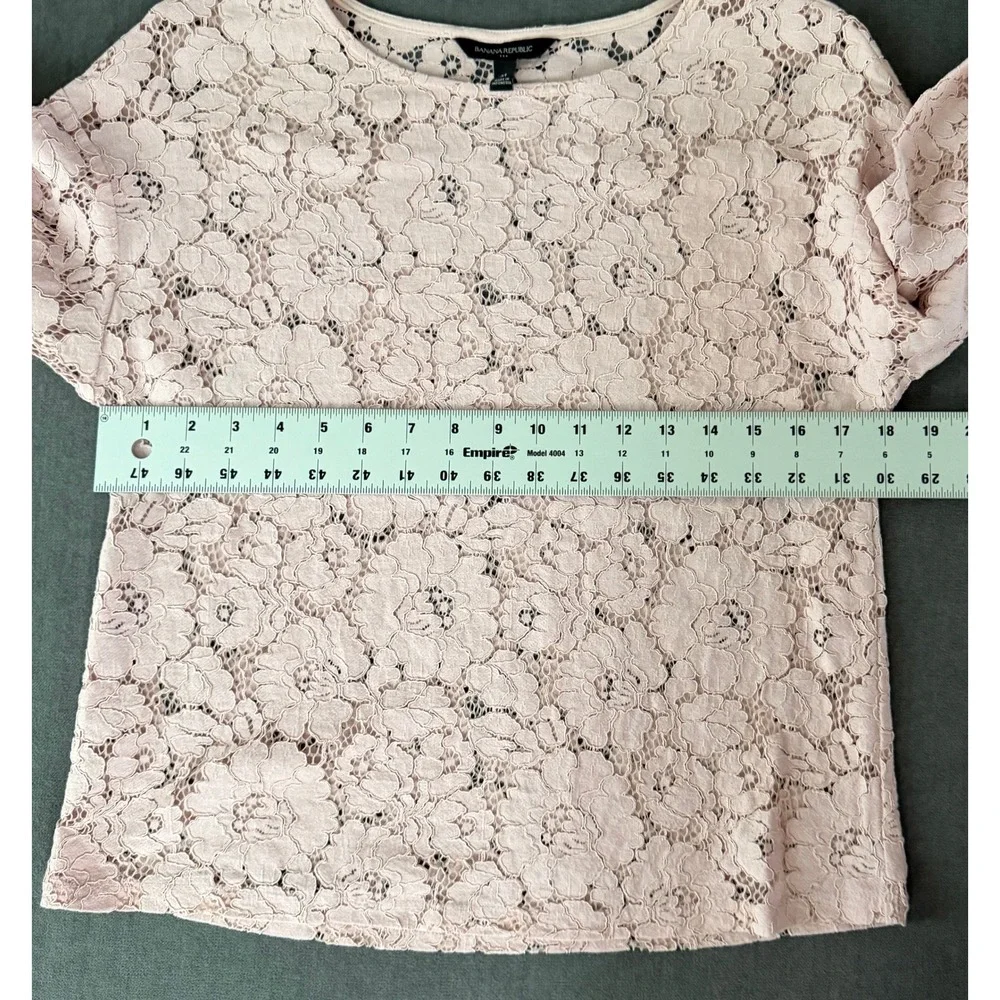 Banana Republic Sheer Lace Blouse Size M Blush Pink Romantic Victorian Feminine - Picture 6 of 8